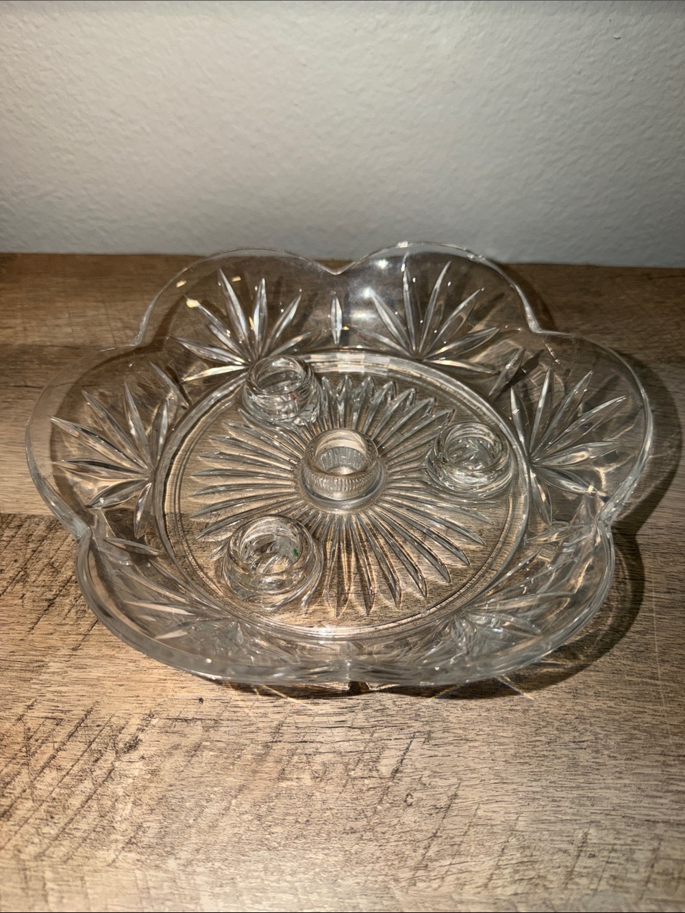 Vintage Clear Glass Floral Design Candle Holder Tray